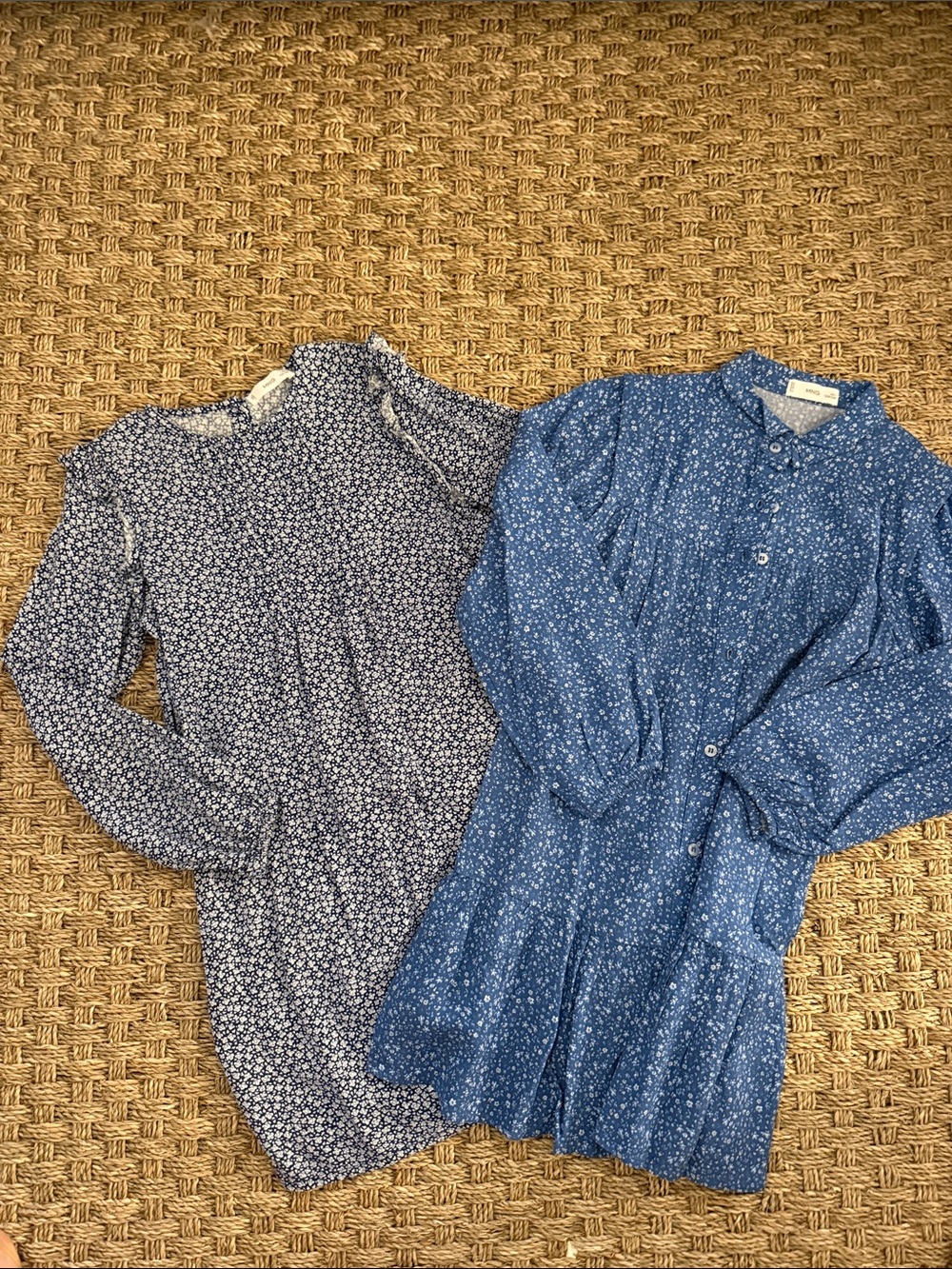 Mango Girls Blue Floral Long Sleeve Dresses - Set of 2
